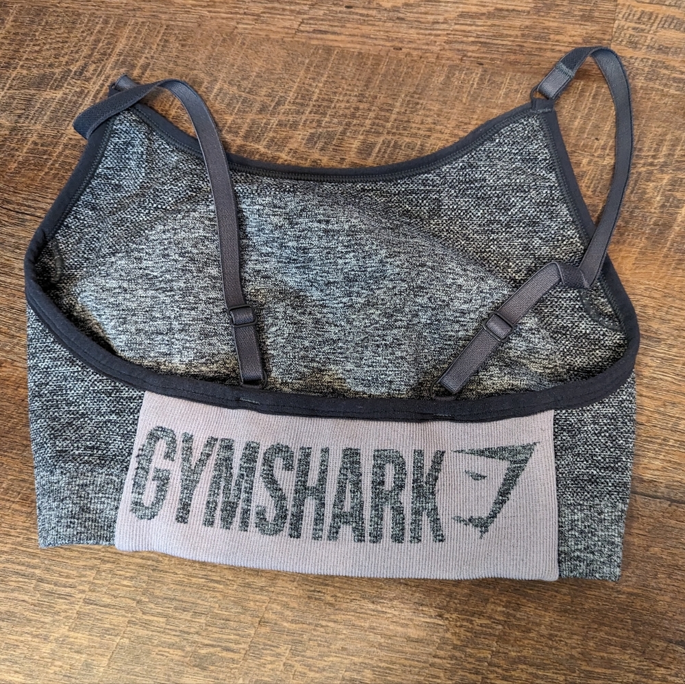 Gymshark Flex Grey Sports Bra with Pink Logo Back Size S